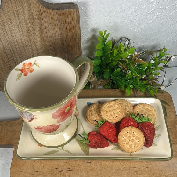 Butterfly Garden Mug Tray Set Stoneware Plate Large Mug Luncheon/Meal Set - Picture 3 of 15